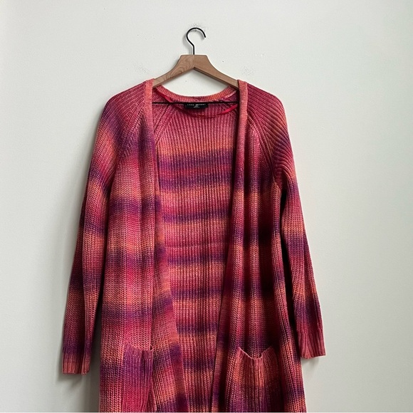 Lane Bryant Classic Open-Front Spacedye Cardigan Pink Bloom longline Rainbow - Picture 6 of 13